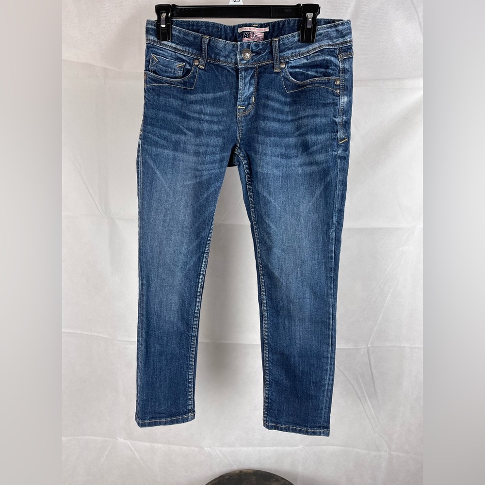 RE Rock For Express Capri Denim Jeans Size US 4 EU 27 Blue Sequin Pockets